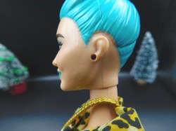 blue hair fashion doll side face